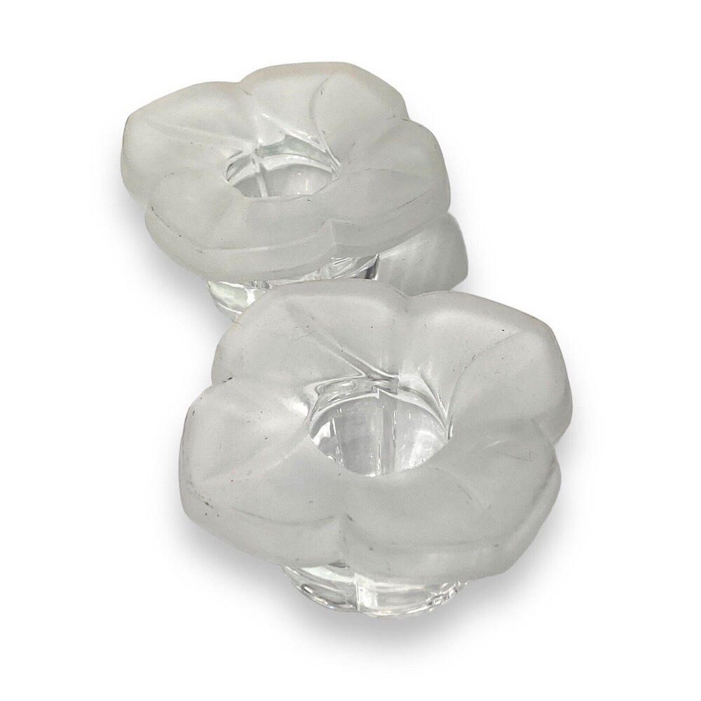Pair Of Candle Holders Cristal J G Durand FRANCE 24%PBO 7.5cm X 4cm Daisy Frost